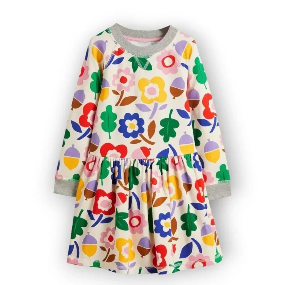 Mini Boden Jersey Sweatshirt Dress Vanilla Pod Autumn Days Girls Size 8 9 Years